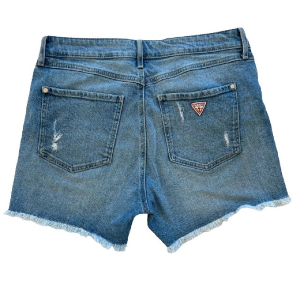 Guess Y2K Distressed Raw Hem Medium Wash Denim Jean Shorts SZ 30 - Picture 5 of 12